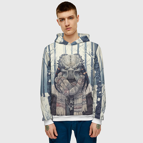 Мужская толстовка Хищник в зимнем лесу / 3D-Белый – фото 3
