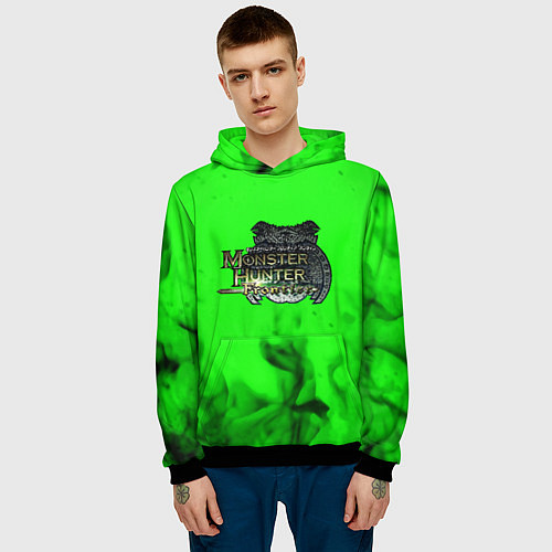 Мужская толстовка Monster Hunter fire green / 3D-Черный – фото 3