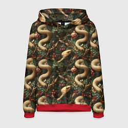 Толстовка-худи мужская Паттерн со змеями и елкой, цвет: 3D-красный