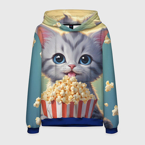 Мужская толстовка Поп-корн и котенок / 3D-Синий – фото 1