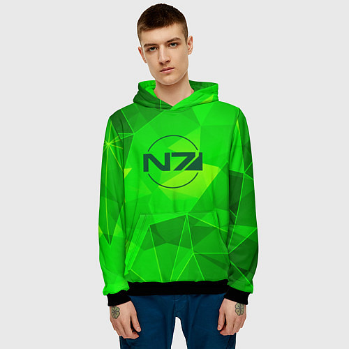 Мужская толстовка Mass Effect green poly / 3D-Черный – фото 3