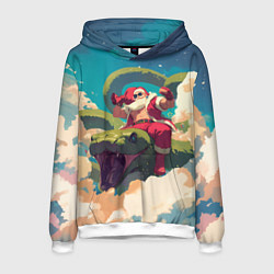 Толстовка-худи мужская Дед Мороз сидит на змее, цвет: 3D-белый