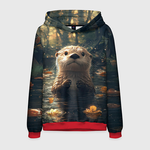 Мужская толстовка Выдра в летнем пруду / 3D-Красный – фото 1
