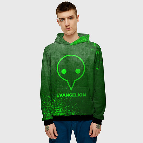 Мужская толстовка Evangelion - green gradient / 3D-Черный – фото 3