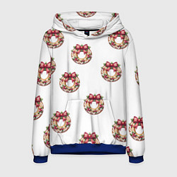 Толстовка-худи мужская Много новогодних пончиков с бантиком и ягодами, цвет: 3D-синий