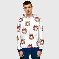 Толстовка-худи мужская Много новогодних пончиков с бантиком и ягодами, цвет: 3D-синий — фото 2