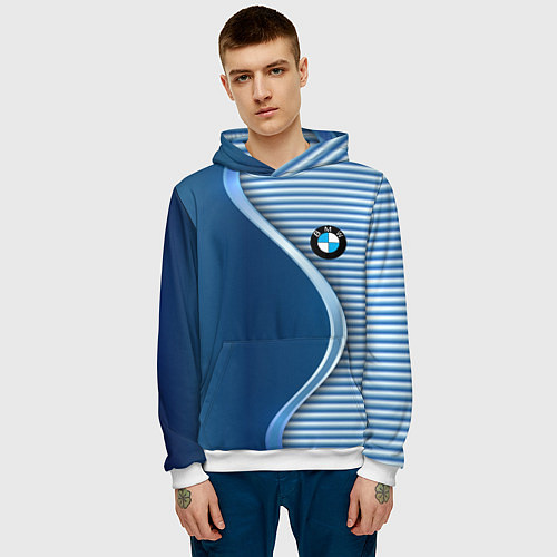 Мужская толстовка BMW текстура / 3D-Белый – фото 3