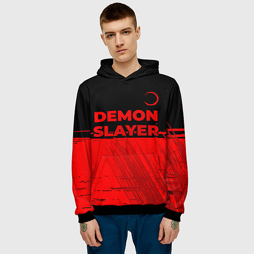 Мужская толстовка Demon Slayer - red gradient посередине / 3D-Черный – фото 3