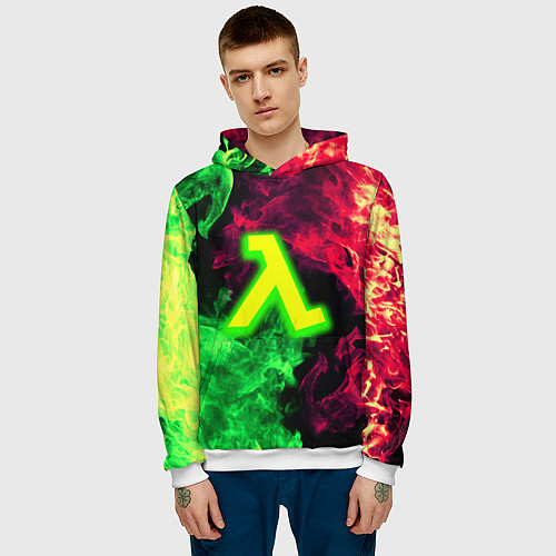Мужская толстовка Half life битва огня кислотное лого / 3D-Белый – фото 3