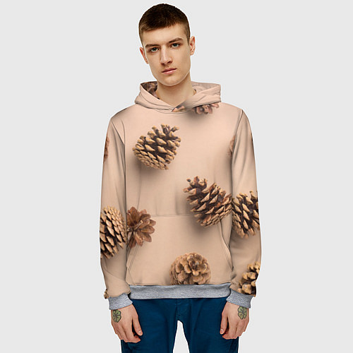 Мужская толстовка Еловые шишки на бежевом фоне / 3D-Меланж – фото 3