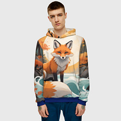Толстовка-худи мужская Лиса в лесу осень, цвет: 3D-синий — фото 2