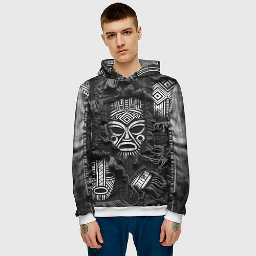 Мужская толстовка Африканские маски на пэчворк / 3D-Белый – фото 3