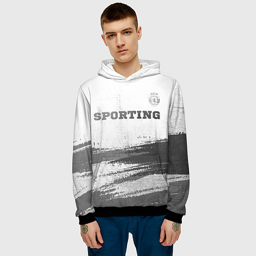 Мужская толстовка Sporting - white gradient посередине / 3D-Черный – фото 3