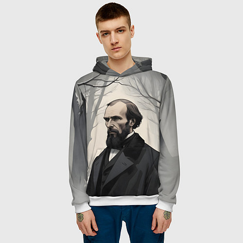 Мужская толстовка Достоевский зимняя аллея / 3D-Белый – фото 3