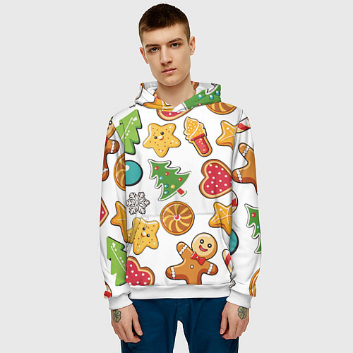 Мужская толстовка Новогодние сладости / 3D-Белый – фото 3