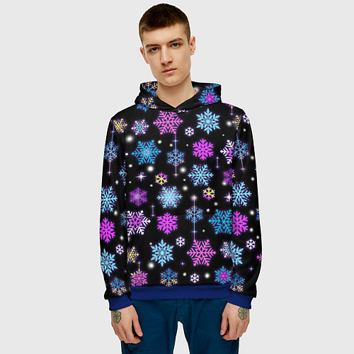 Мужская толстовка Разноцветные снежинки / 3D-Синий – фото 3