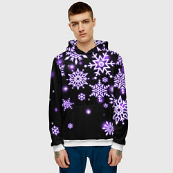 Толстовка-худи мужская Снежинки в неоне, цвет: 3D-белый — фото 2