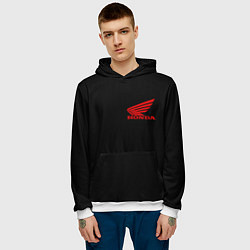 Толстовка-худи мужская Honda red logo auto steel, цвет: 3D-белый — фото 2