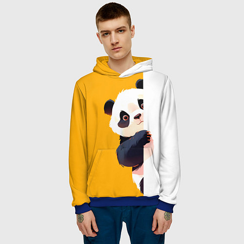 Мужская толстовка Медведь панда выглядывает из-за угла / 3D-Синий – фото 3