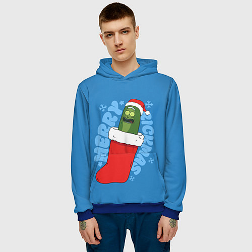 Мужская толстовка Новогодний Рик огурчик - Merry Rickmas / 3D-Синий – фото 3