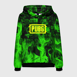Толстовка-худи мужская PUBG green fire game, цвет: 3D-черный