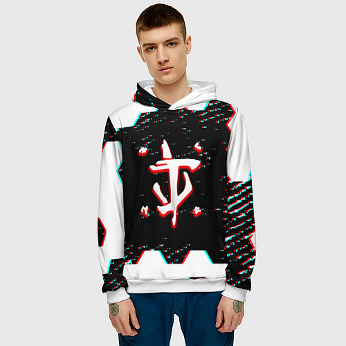 Мужская толстовка Doom hexagon glitch color / 3D-Белый – фото 3
