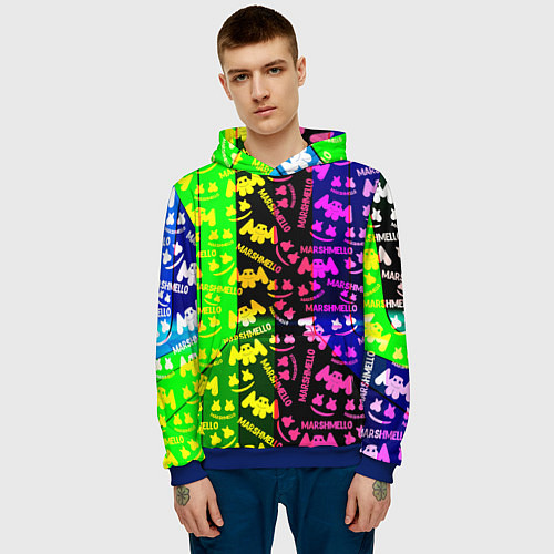 Мужская толстовка Marshmello pattern neon steel / 3D-Синий – фото 3