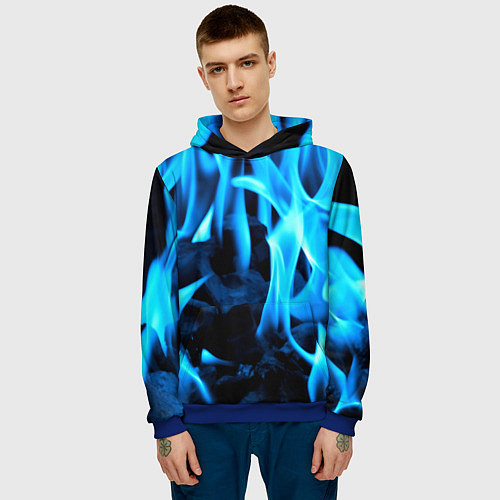 Мужская толстовка Синий огонь текстура / 3D-Синий – фото 3