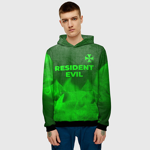 Мужская толстовка Resident Evil - green gradient посередине / 3D-Черный – фото 3