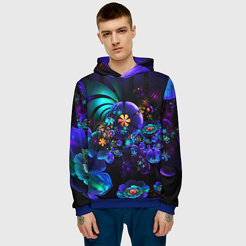 Мужская толстовка Оптический фрактальный цветок / 3D-Синий – фото 3
