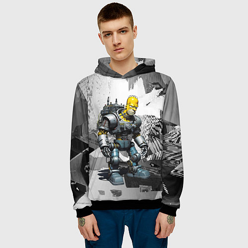 Мужская толстовка Homer Simpson cool cyborg - ai art fantasy / 3D-Черный – фото 3