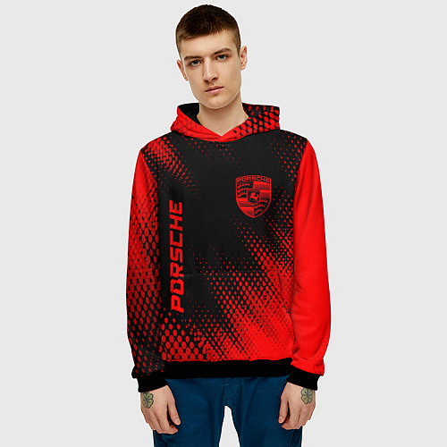 Мужская толстовка Porsche - red gradient вертикально / 3D-Черный – фото 3