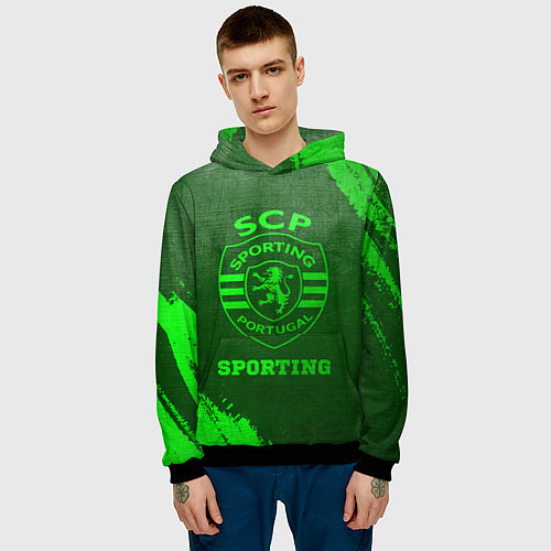 Мужская толстовка Sporting - green gradient / 3D-Черный – фото 3