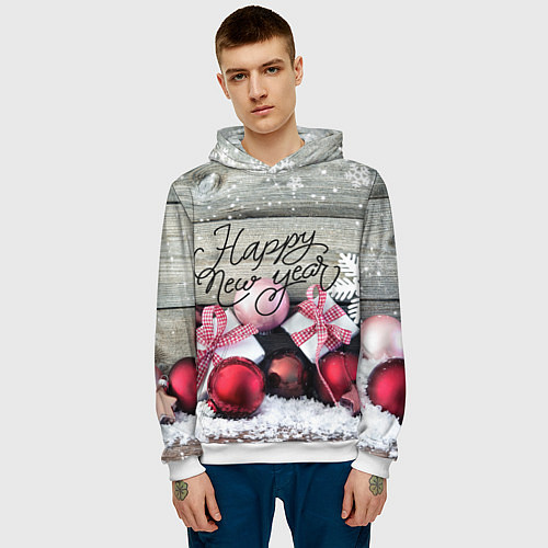 Мужская толстовка Новогодние подарки / 3D-Белый – фото 3