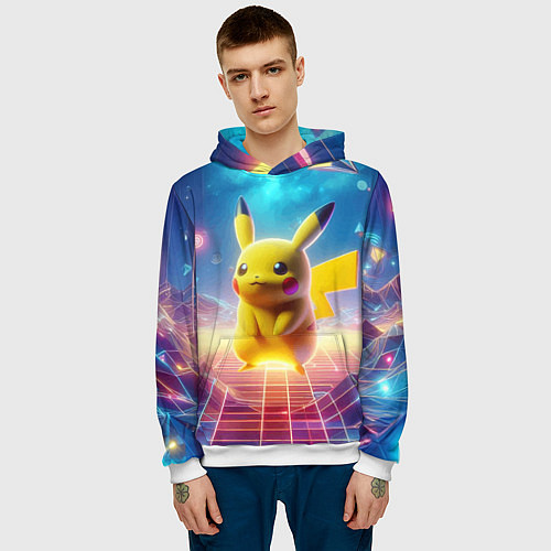 Мужская толстовка Funny Pikachu - vaporwave / 3D-Белый – фото 3