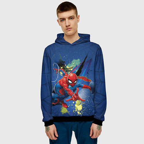 Мужская толстовка Spider-man with a spider web / 3D-Черный – фото 3