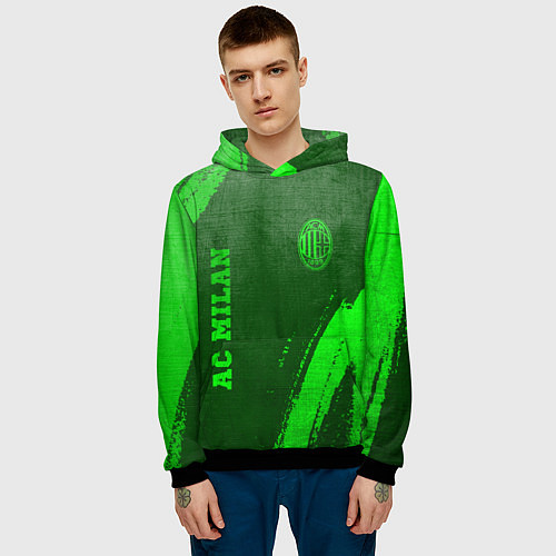 Мужская толстовка AC Milan - green gradient вертикально / 3D-Черный – фото 3