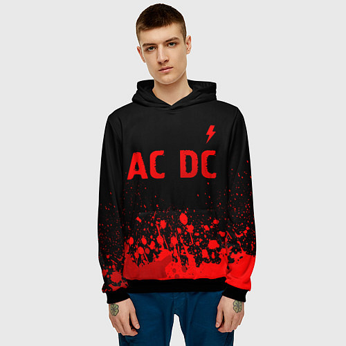 Мужская толстовка AC DC - red gradient посередине / 3D-Черный – фото 3