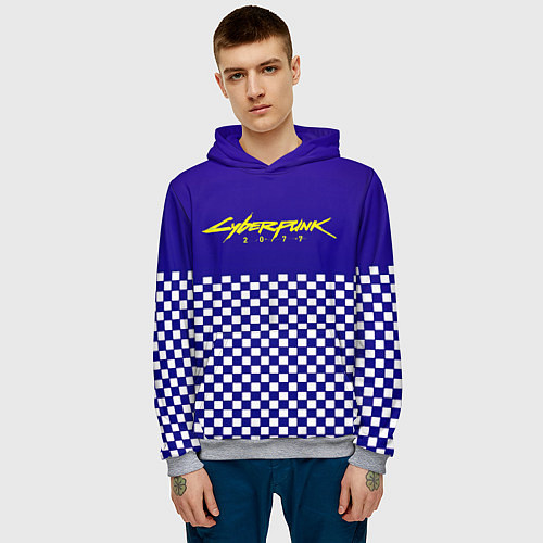 Мужская толстовка Cyberpunk 2077 клетка / 3D-Меланж – фото 3