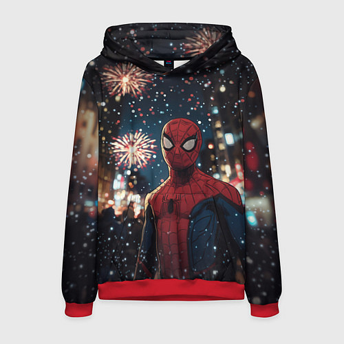 Мужская толстовка Человек-паук и новогодний салют / 3D-Красный – фото 1