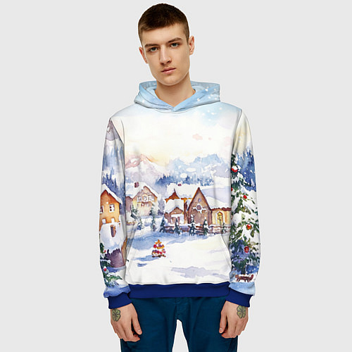 Мужская толстовка Новогодний снежный город / 3D-Синий – фото 3