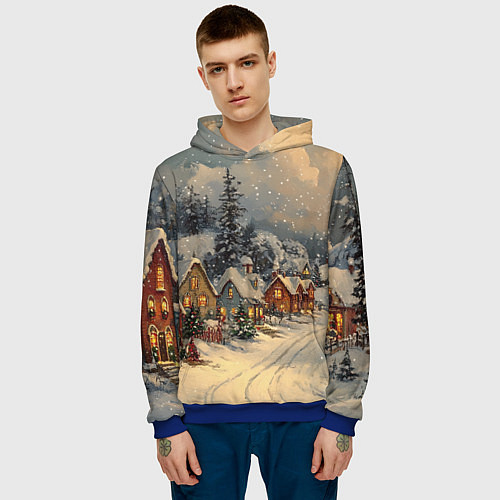 Мужская толстовка Новогодние зимние домики / 3D-Синий – фото 3