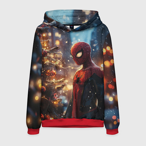 Мужская толстовка Spider-man new year / 3D-Красный – фото 1