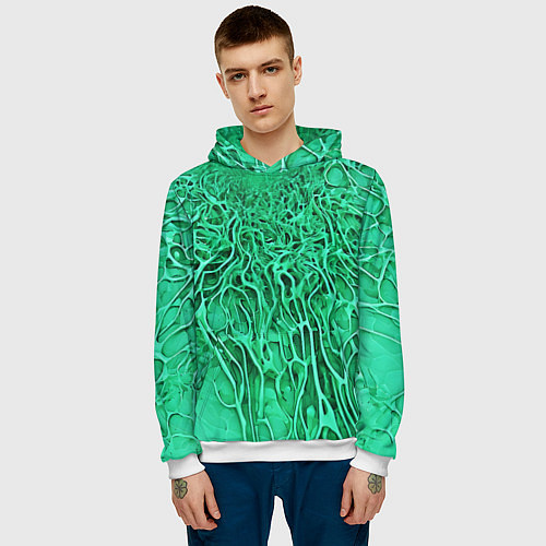 Мужская толстовка Зелёный симбионт абстракция / 3D-Белый – фото 3