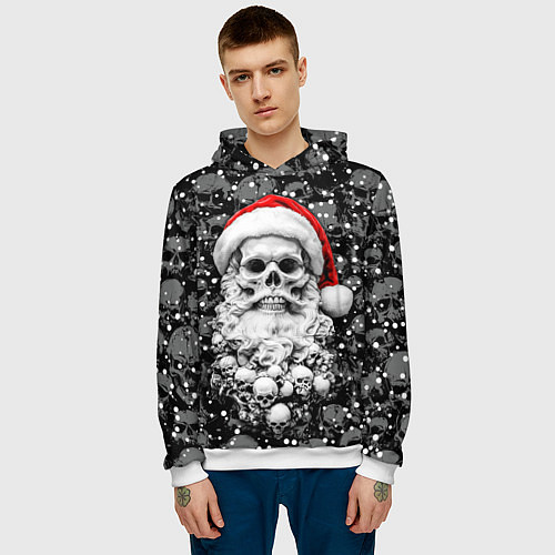 Мужская толстовка Санта Клаус борода с черепами / 3D-Белый – фото 3