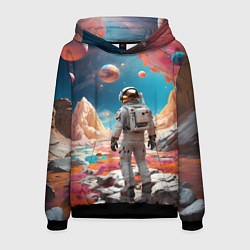 Толстовка-худи мужская Космонавт на розовой планете, цвет: 3D-черный