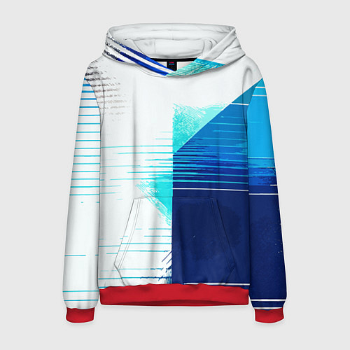 Мужская толстовка Горизонтальные полосы на сине-белом фоне / 3D-Красный – фото 1