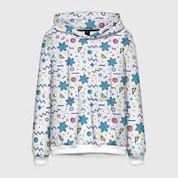 Толстовка-худи мужская Зимний паттерн со снежинками и геометрическими фиг, цвет: 3D-белый