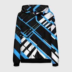 Толстовка-худи мужская Сине-белые линии на чёрном фоне, цвет: 3D-черный