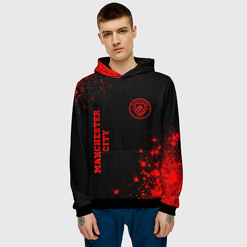 Мужская толстовка Manchester City - red gradient вертикально / 3D-Черный – фото 3